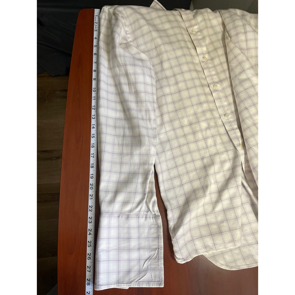 Thomas Pink Mens Cream Royal Twill Grid Check French Cuff Dress Shirt Sz 15 33.5 - Picture 9 of 10
